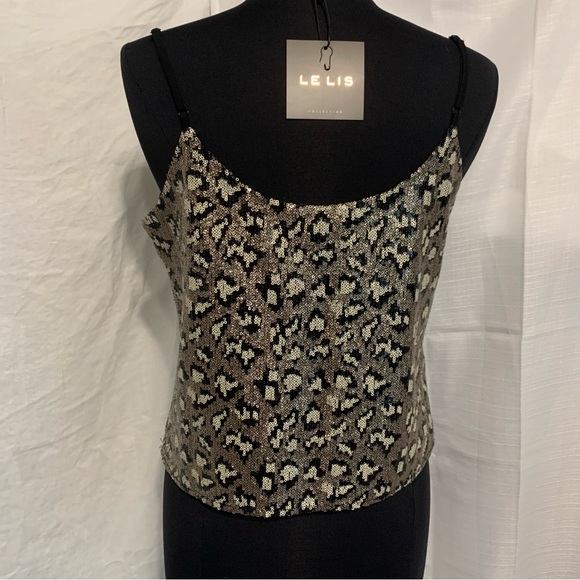 Le Lis Sequin Leopard Print Cami Top, NWT, Size Large- fits 10/12, Fully Lined - Picture 2 of 14